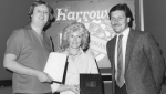 Eric Bristow and Maureen Flowers signing their sponsorship deal with Harrows Darts